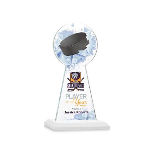 Corporate Awards - Crystal Awards - Crystal Pillar Awards - Edenwood Hockey Full Color White Obelisk Crystal Award