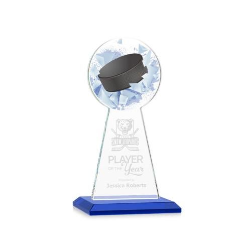 Corporate Awards - Crystal Awards - Crystal Pillar Awards - Edenwood Hockey VividPrint/Etch Blue Obelisk Crystal Award