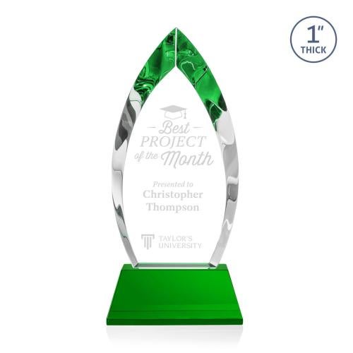 Corporate Awards - Glass Awards - Colored Glass Awards - Marinello Green on Base Arch & Crescent Crystal Award
