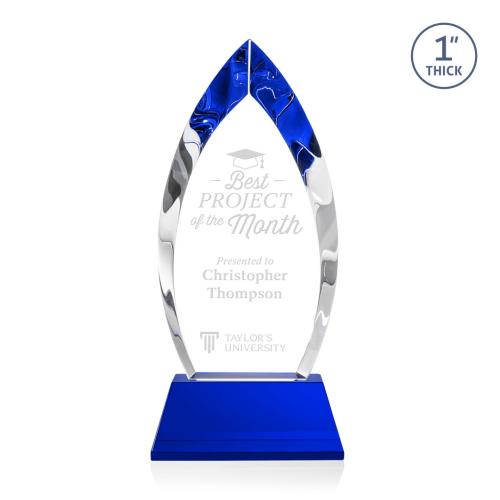 Corporate Awards - Glass Awards - Colored Glass Awards - Marinello Blue on Base Arch & Crescent Crystal Award