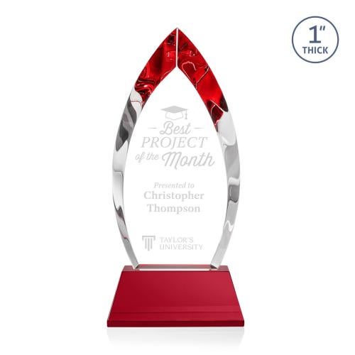 Corporate Awards - Crystal Awards - Colored Crystal - Red Crystal Awards - Marinello Red on Base Arch & Crescent Crystal Award