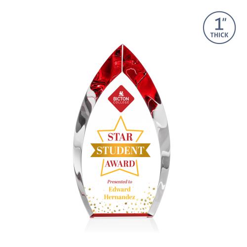 Corporate Awards - Crystal Awards - Colored Crystal - Red Crystal Awards - Marinello Full Color Red Peak Crystal Award