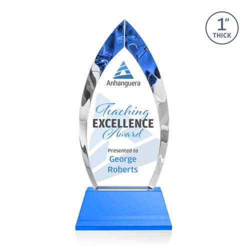 Corporate Awards - Full Color Awards - Marinello Full Color Sky Blue on Base Arch & Crescent Crystal Award