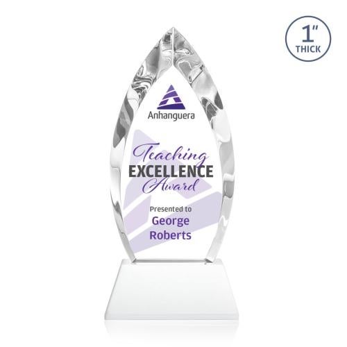 Corporate Awards - Full Color Awards - Marinello Full Color White on Base Arch & Crescent Crystal Award