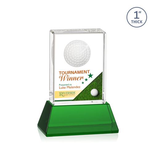 Corporate Awards - Full Color Awards - Pennington Golf Full Color Green on Base Rectangle Crystal Award
