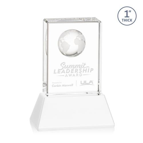 Corporate Awards - Sales Awards - Ambassador Globe White on Base Rectangle Crystal Award