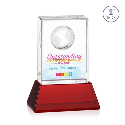 Corporate Awards - Full Color Awards - Ambassador Full Color Red on Base Rectangle Crystal Award
