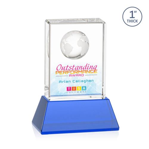 Corporate Awards - Full Color Awards - Ambassador Full Color Sky Blue on Base Rectangle Crystal Award