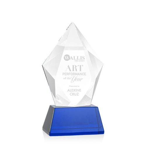 Corporate Awards - Glass Awards - Colored Glass Awards - Devron Blue on Base Crystal Award