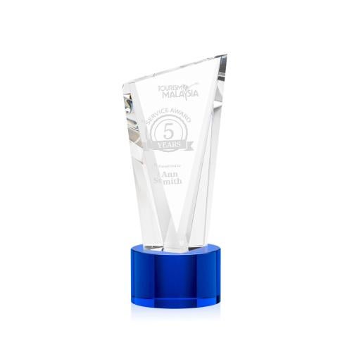 Corporate Awards - Glass Awards - Colored Glass Awards - Plymouth Blue on Marvel Base Peak Crystal Award
