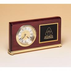 Employee Gifts - Rosewood Piano Finish Desk Clock on a Brass Base
