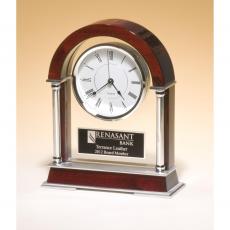 Employee Gifts - High Gloss Glass Clock on Rosewood Piano Finish Base with Metal Accents
