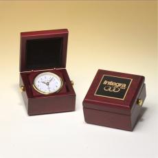 Employee Gifts - Miniature Desk Clock with Rosewood Case & Gold Accents