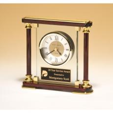 Employee Gifts - Glass & Rosewood Piano Finish Clock with Gold Accents