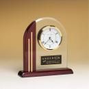 Arched Glass Clock with Rosewood Base & Side Post with Gold Accents