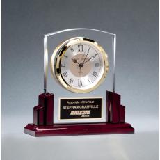 Employee Gifts - Glass Clock Award with Rosewood Base