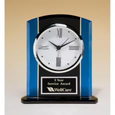 Employee Gifts - Black & Blue Glass Clock with Silver Bezel