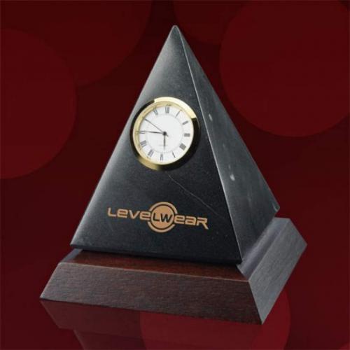 Corporate Gifts, Recognition Gifts and Desk Accessories - Clocks - Pyramid With Wood Base