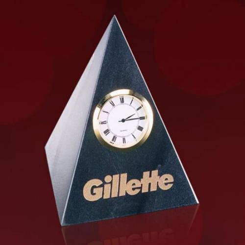 Corporate Gifts, Recognition Gifts and Desk Accessories - Clocks - Pyramid Black Marble Clock