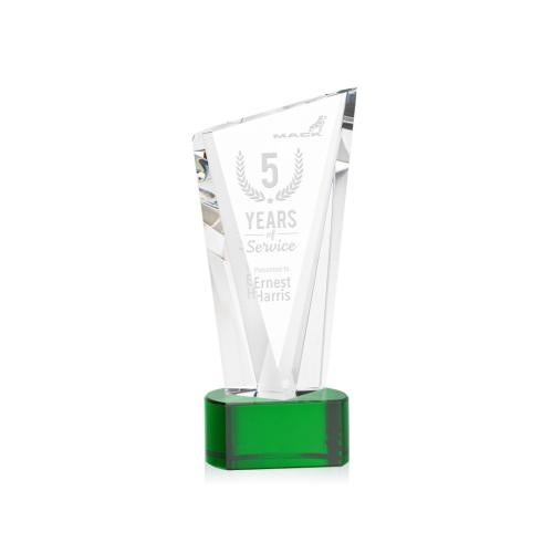 Corporate Awards - Glass Awards - Colored Glass Awards - Plymouth Green on Paragon Base Peak Crystal Award
