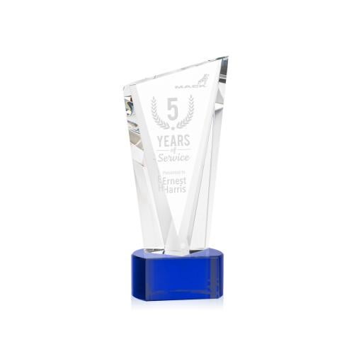Corporate Awards - Glass Awards - Colored Glass Awards - Plymouth Blue on Paragon Base Peak Crystal Award