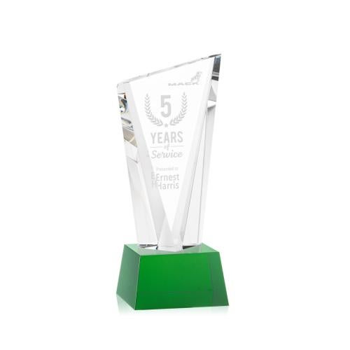 Corporate Awards - Glass Awards - Colored Glass Awards - Plymouth Green on Robson Base Peak Crystal Award