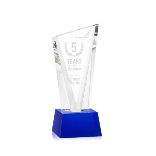 Corporate Awards - Glass Awards - Colored Glass Awards - Plymouth Blue on Robson Base Peak Crystal Award