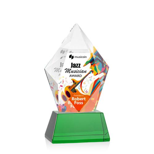 Corporate Awards - Glass Awards - Colored Glass Awards - Devron Full Color Green on Base Crystal Award
