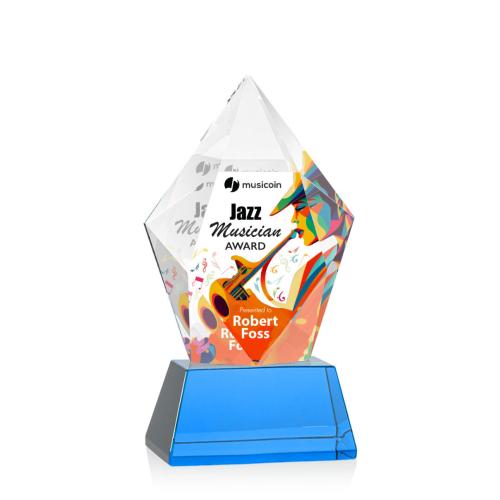 Corporate Awards - Full Color Awards - Devron Full Color Sky Blue on Base Crystal Award