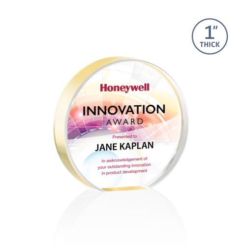 Corporate Awards - Acrylic Awards - Narita Full Color Gold Circle Acrylic Award