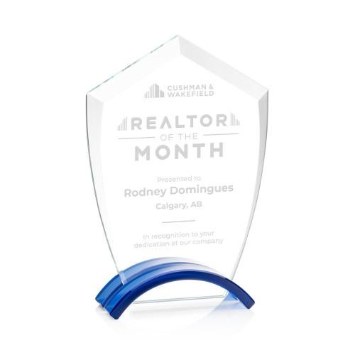Corporate Awards - Glass Awards - Colored Glass Awards - Pullman Blue Arch & Crescent Crystal Award