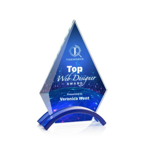 Corporate Awards - Glass Awards - Colored Glass Awards - Fremont Full Color Blue Crystal Award