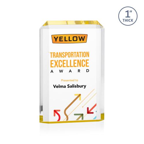 Corporate Awards - Acrylic Awards - Powell Full Color Gold Rectangle Acrylic Award