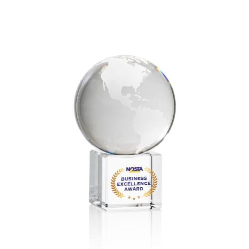 Corporate Awards - Crystal Awards - Crystal Paperweights - Globe on Cube Full Color Spheres Crystal Award