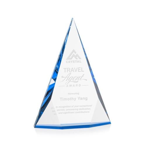 Corporate Awards - Glass Awards - Colored Glass Awards - Rochester Blue Pyramid Crystal Award