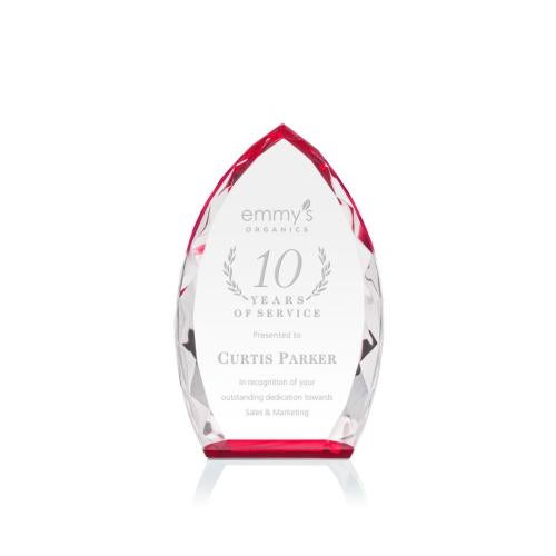 Corporate Awards - Crystal Awards - Colored Crystal - Red Crystal Awards - Wilton Red Arch & Crescent Crystal Award