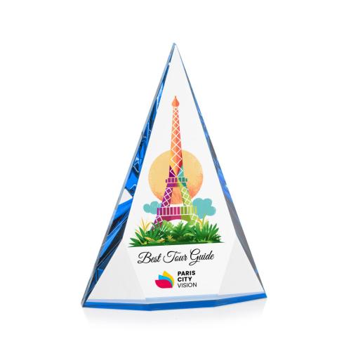 Corporate Awards - Glass Awards - Colored Glass Awards - Rochester Full Color Blue Pyramid Crystal Award