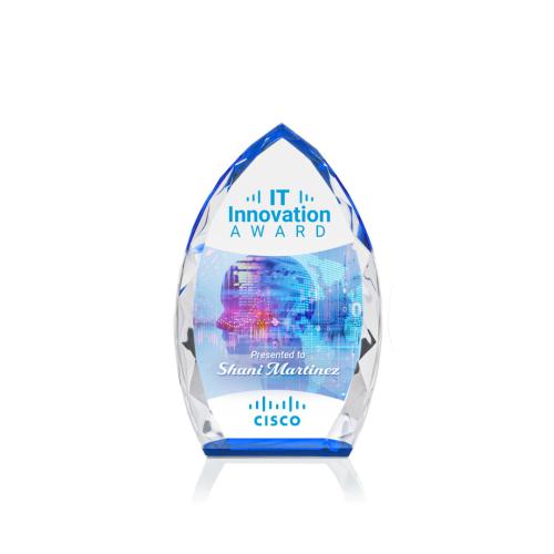 Corporate Awards - Glass Awards - Colored Glass Awards - Wilton Full Color Blue Arch & Crescent Crystal Award