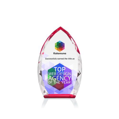 Corporate Awards - Crystal Awards - Colored Crystal - Red Crystal Awards - Wilton Full Color Red Arch & Crescent Crystal Award
