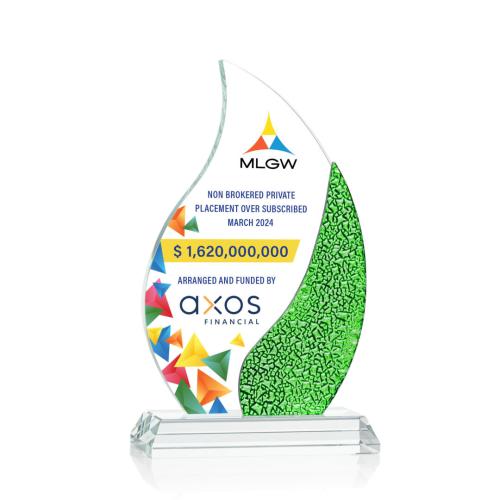 Corporate Awards - Crystal Awards - Oakley Full Color Green Flame Crystal Award