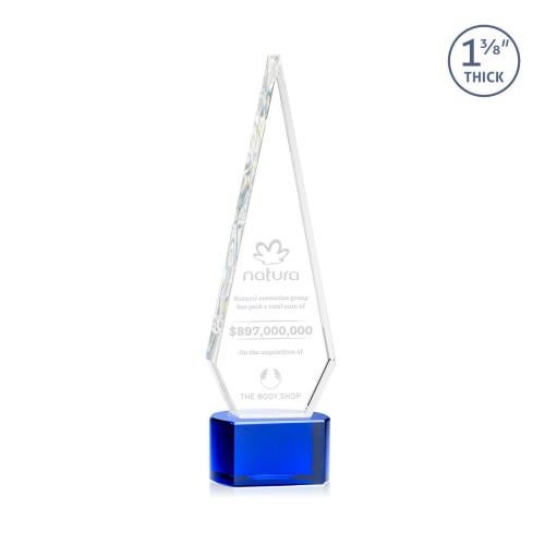 Corporate Awards - Crystal Awards - Springfield Blue on Paragon Base Crystal Award