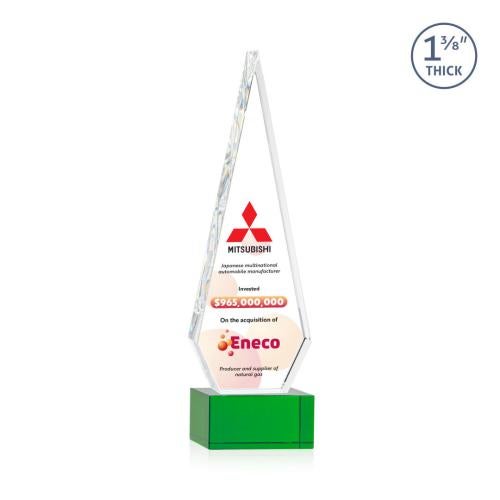 Corporate Awards - Crystal Awards - Springfield Full Color Green on Hancock Base Crystal Award