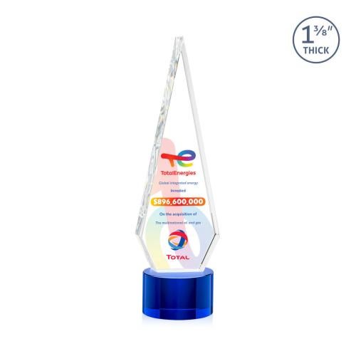 Corporate Awards - Crystal Awards - Springfield Full Color Blue on Marvel Base Crystal Award