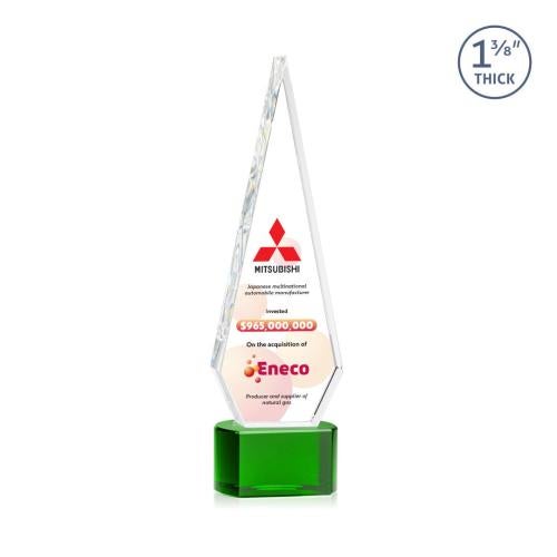 Corporate Awards - Crystal Awards - Springfield Full Color Green on Paragon Base Crystal Award