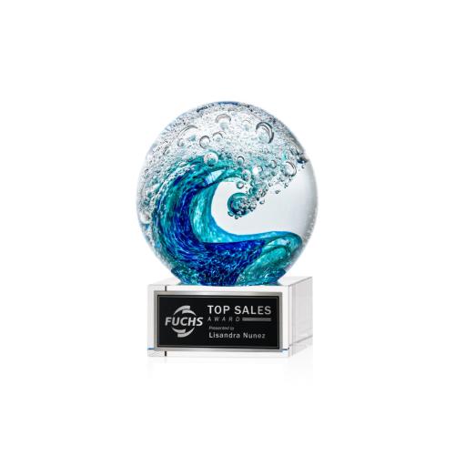 Corporate Awards - Glass Awards - Art Glass Awards - Surfside Clear on Hancock Base Spheres Glass Award