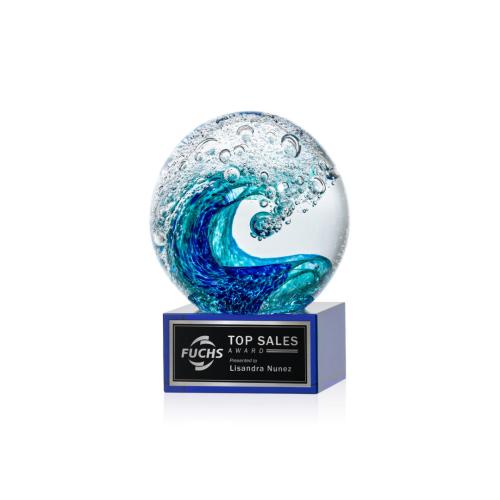 Corporate Awards - Glass Awards - Art Glass Awards - Surfside Blue on Hancock Base Spheres Glass Award