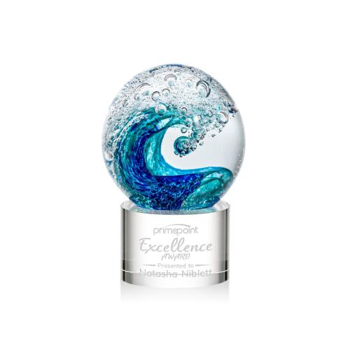 Corporate Awards - Glass Awards - Art Glass Awards - Surfside Clear on Marvel Base Spheres Glass Award