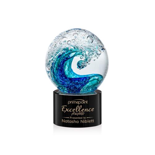 Corporate Awards - Glass Awards - Art Glass Awards - Surfside Black on Marvel Base Spheres Glass Award