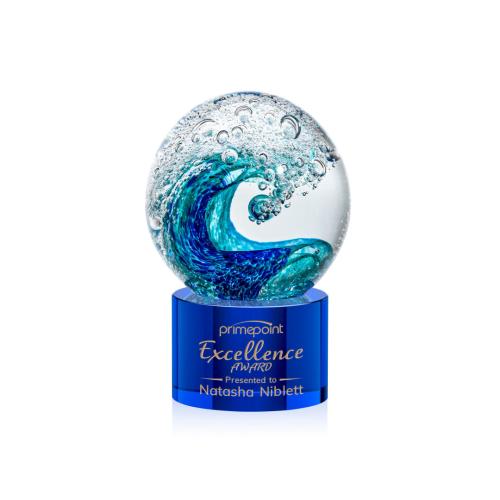 Corporate Awards - Glass Awards - Art Glass Awards - Surfside Blue on Marvel Base Spheres Glass Award