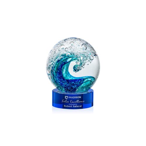 Corporate Awards - Glass Awards - Art Glass Awards - Surfside Blue on Stanrich Base Spheres Glass Award